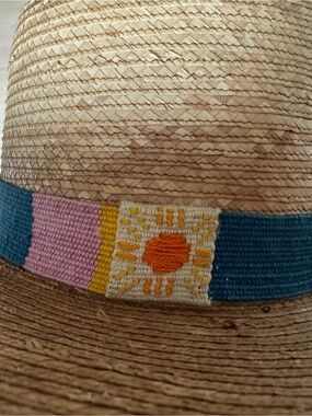 Handwoven Straw Sun Hat with Multicolor Embroidered Band